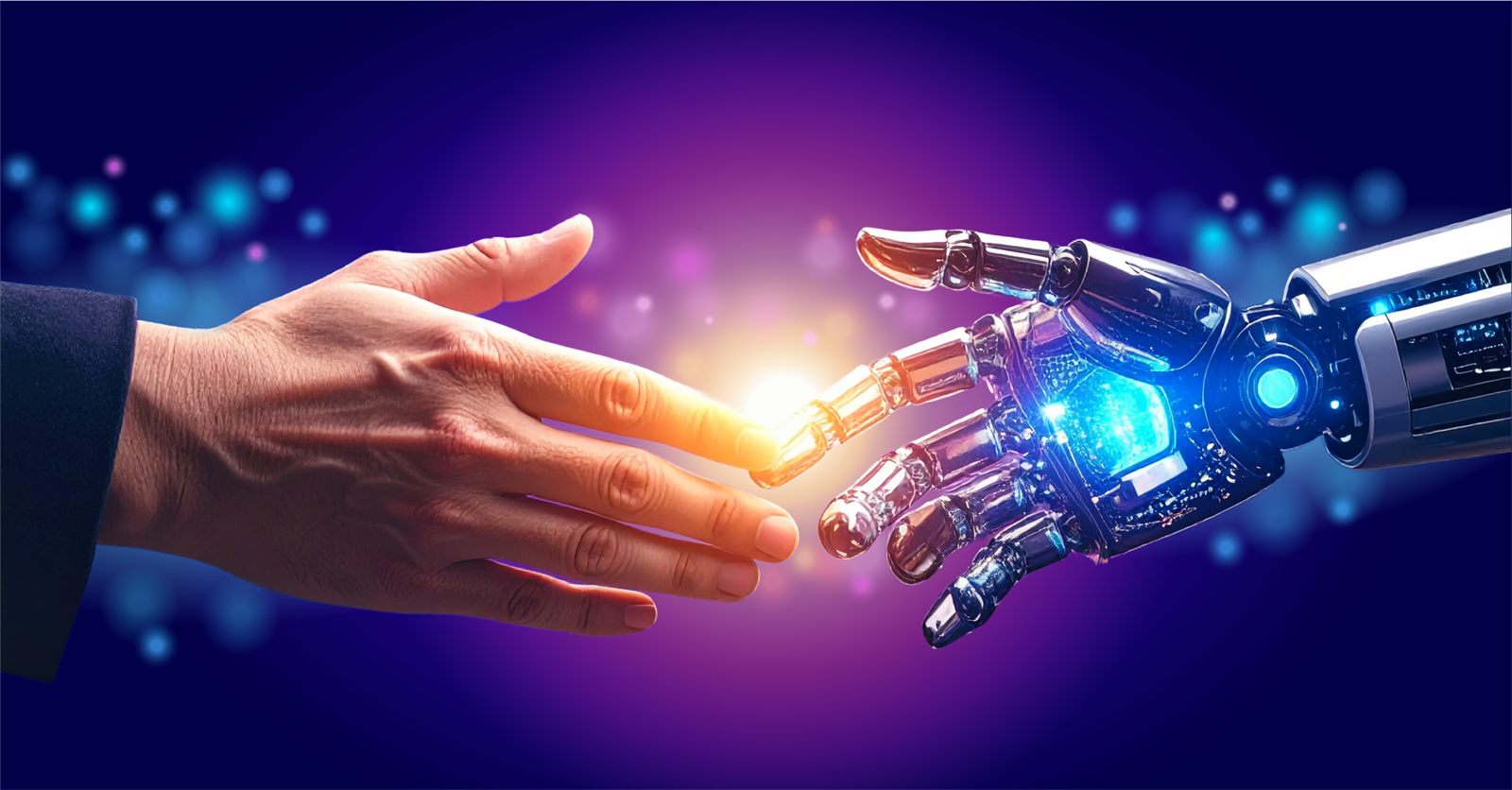 Podanie ruky človeka a robota — AI gramotnosť v školskej praxi